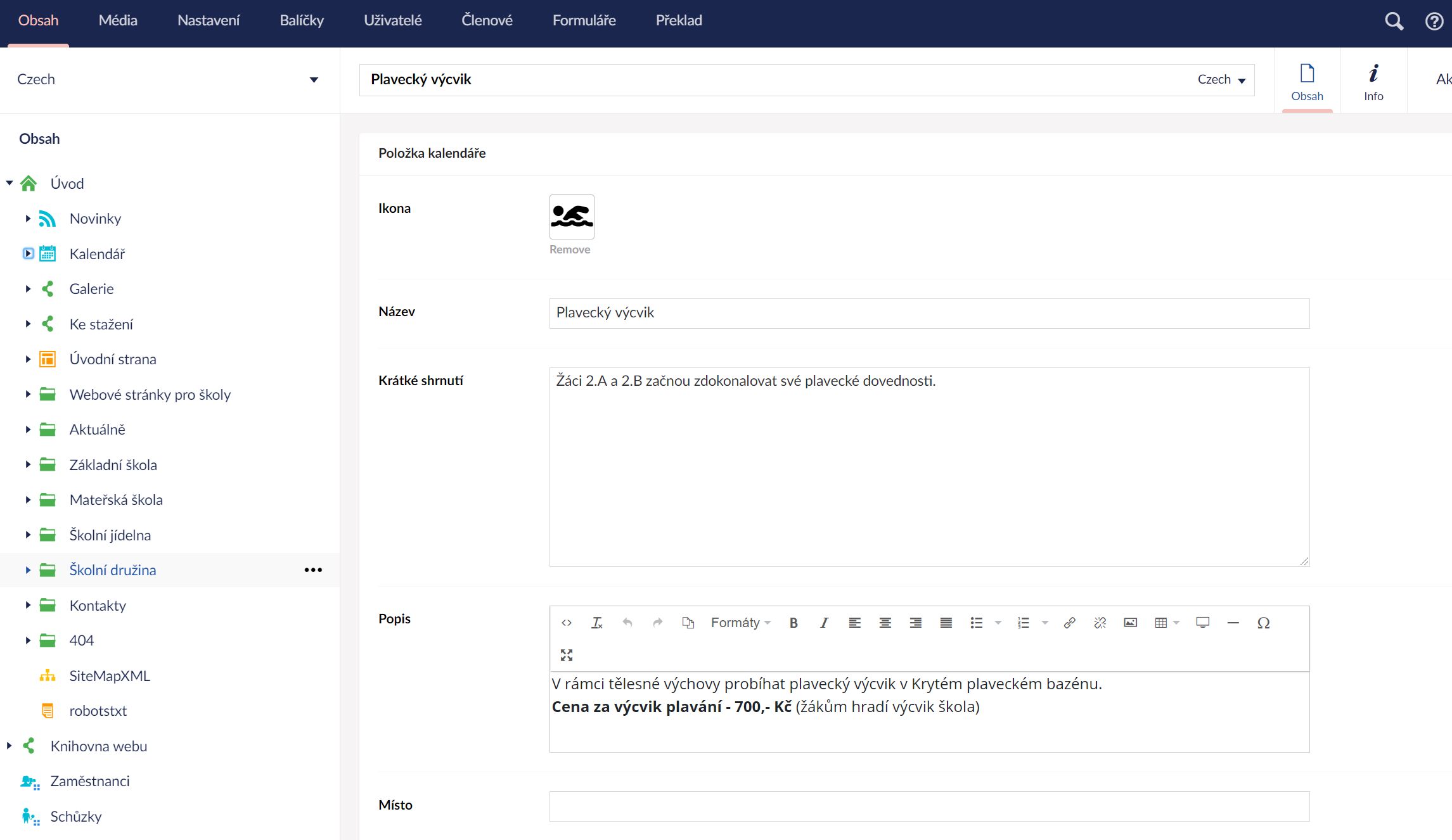 Obsah - struktura obsahu a stránek