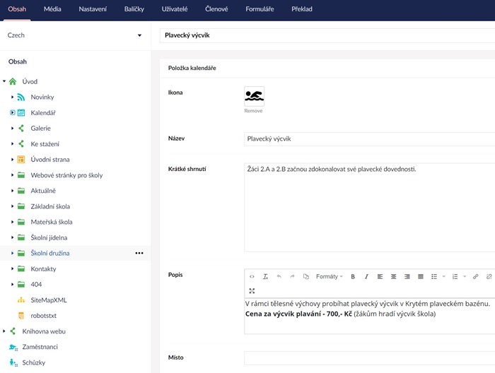 Obsah - struktura obsahu a stránek