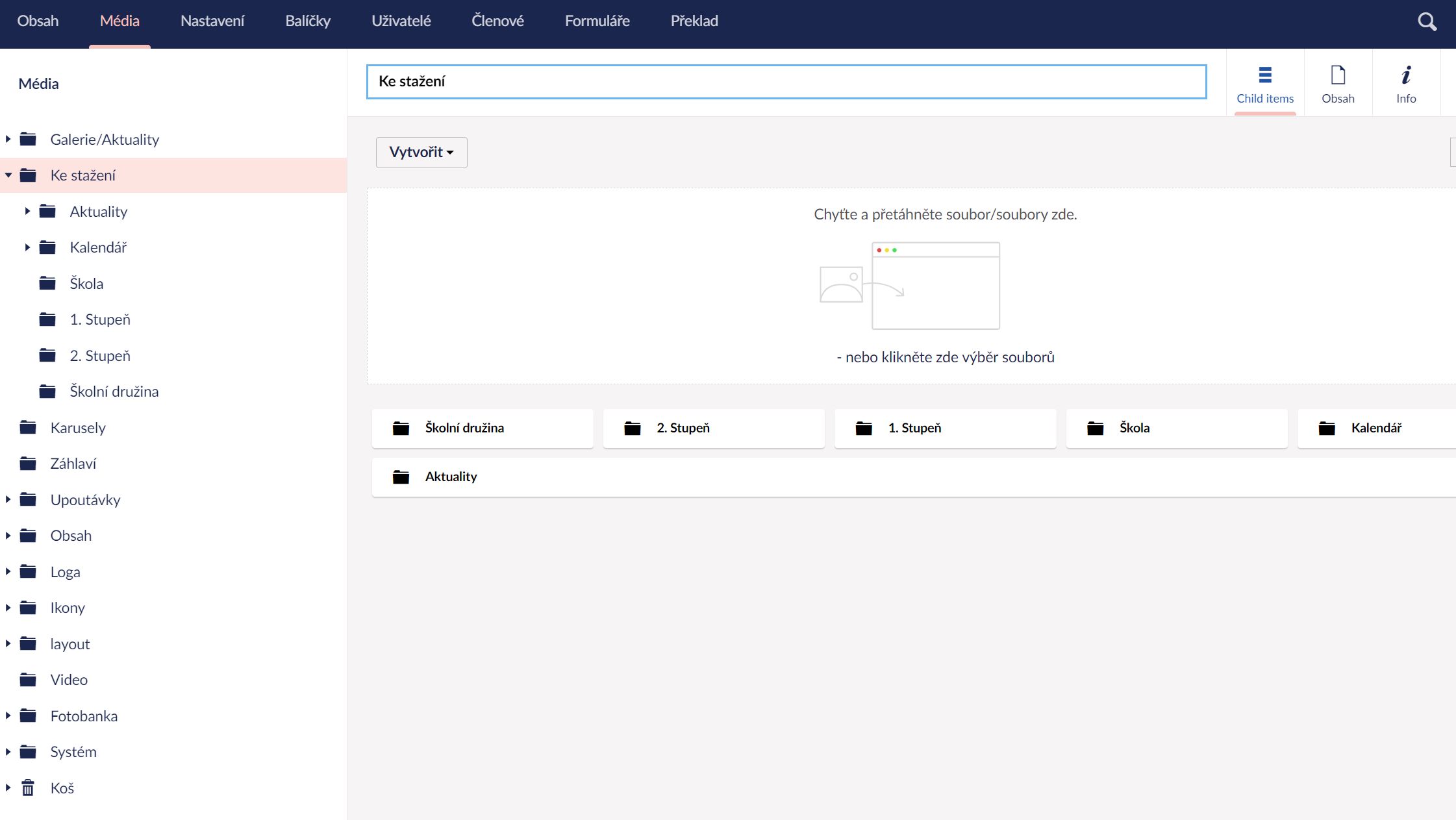 Média - struktura obrázků a dokumentů ke stažení