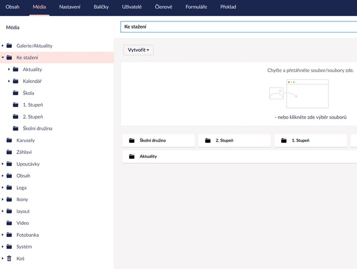Média - struktura obrázků a dokumentů ke stažení